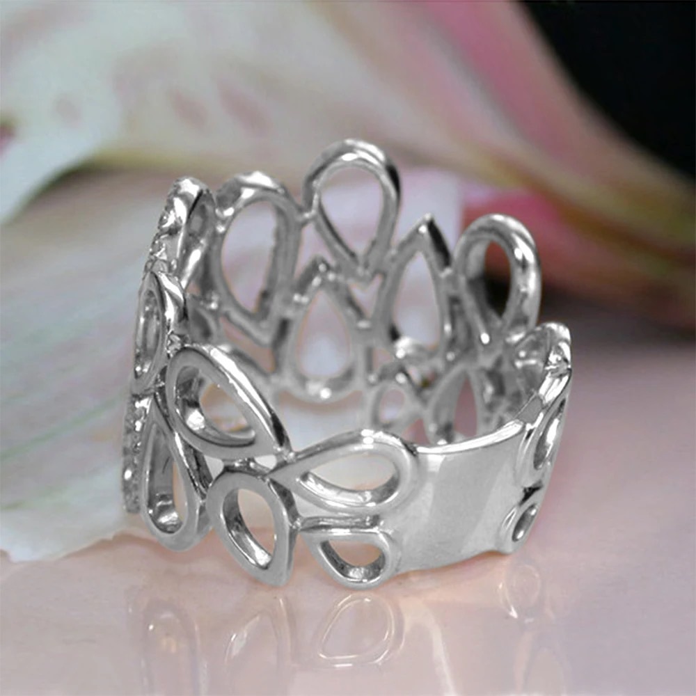 New Women’s 925 Silver Water Drop Diamond Ring - Picture 3 of 5
